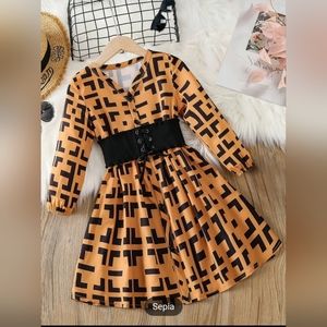 Girls Long Sleeve Printed Dress